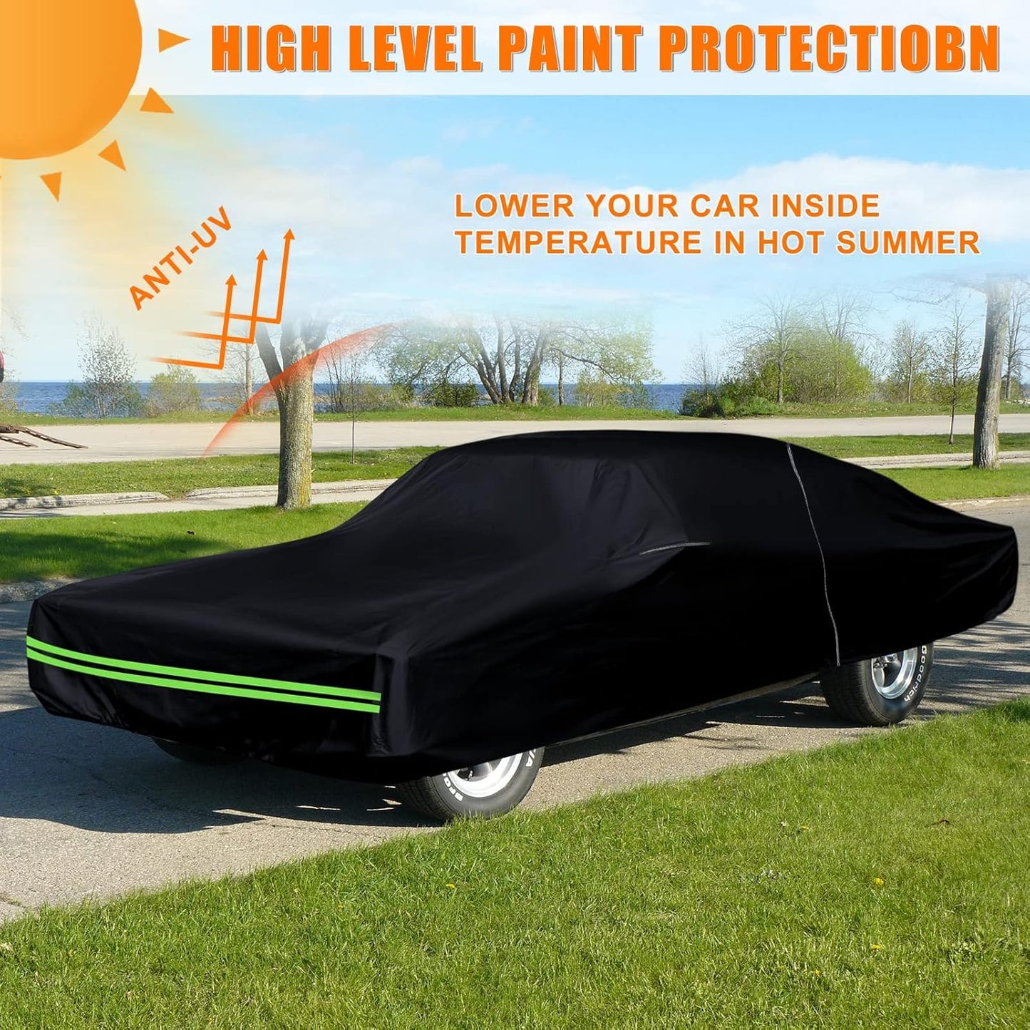 Waterproof Car Cover Compatible with Chevrolet Chevelle Malibu SS Sedan/Coupe 1964-1967 1968-1972 210T All Weather Classic Car Covers with Zipper Door for Snow Rain Dust Protection