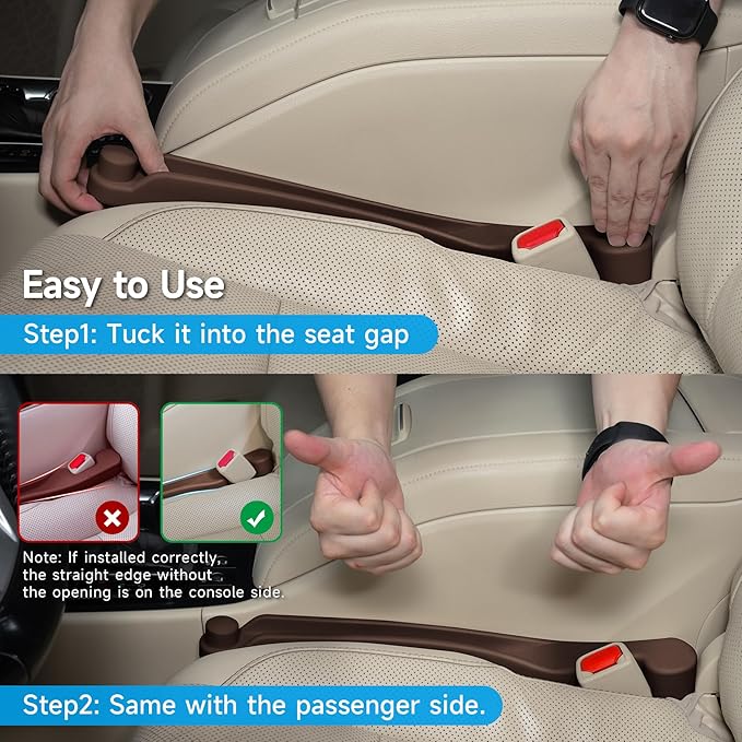 Car Seat Gap Filler Set of 2, 3IN1 Seat Side Gap Filler Plug with Storage Slot & Hook Function, Soft Foam Universal Fit Car SUV Truck Fill Gap Between Seats Console Organizer(Standard Brown)
