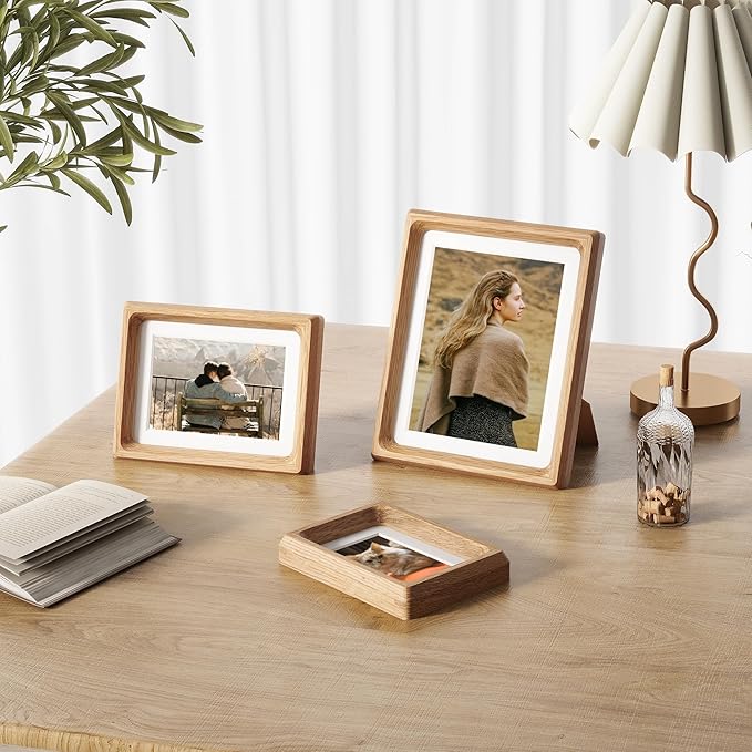 Heimlove 5x7 Picture Frames Natural Oak,Original Wood Hand Make Crafted Photo Frame with Mat to 4x6 Graduation Picture Display,Family Picture,Wedding Picture Tabletop & Wall Decoration