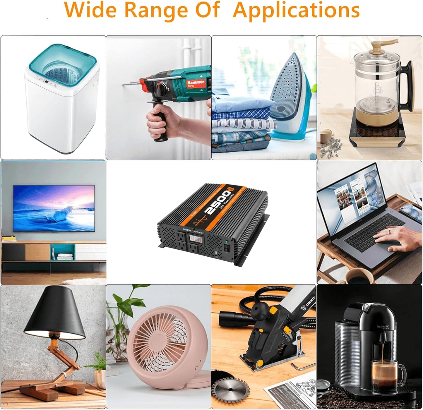 2500W Inverter Pure sine Wave RV Inverter Power Inverter 12V to 110 for Car Truck semi Truck Vehicles