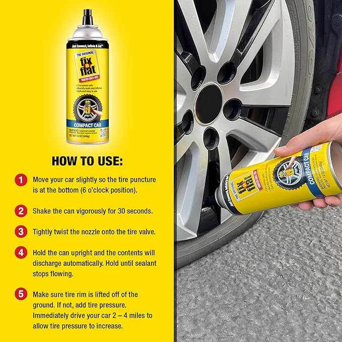 Fix-A-Flat S60410-6PK Aerosol Emergency Flat Tire Repair and Inflator, for Compact Tires, Eco-Friendly Formula, Universal Fit for All Compact Cars, 12 oz. (Pack of 6)