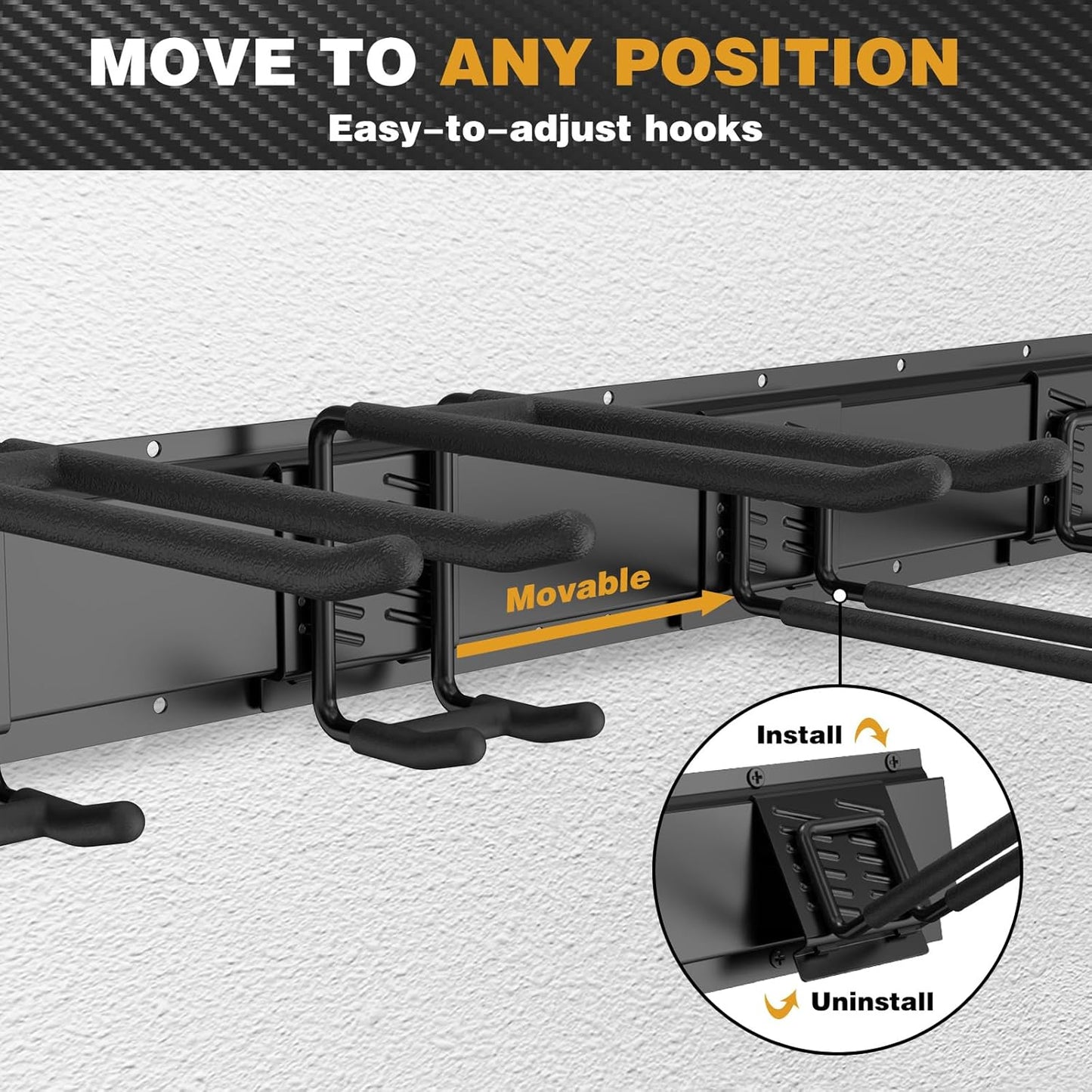 48 Inches Garage Storage, Garage Organization, Wall Mount Garden Tool Organizer, 480 lbs Capacity, Adjustable Metal Hanging Hooks for Shovel Rake Broom Ladder