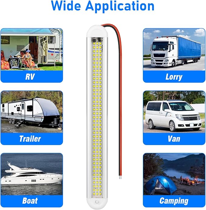 Linkstyle 4PCS 12V Interior LED Light Bar, 120 LEDs Strip Light with ON/Off Switch for Car Trailer Camper Van RV Cargo Boat