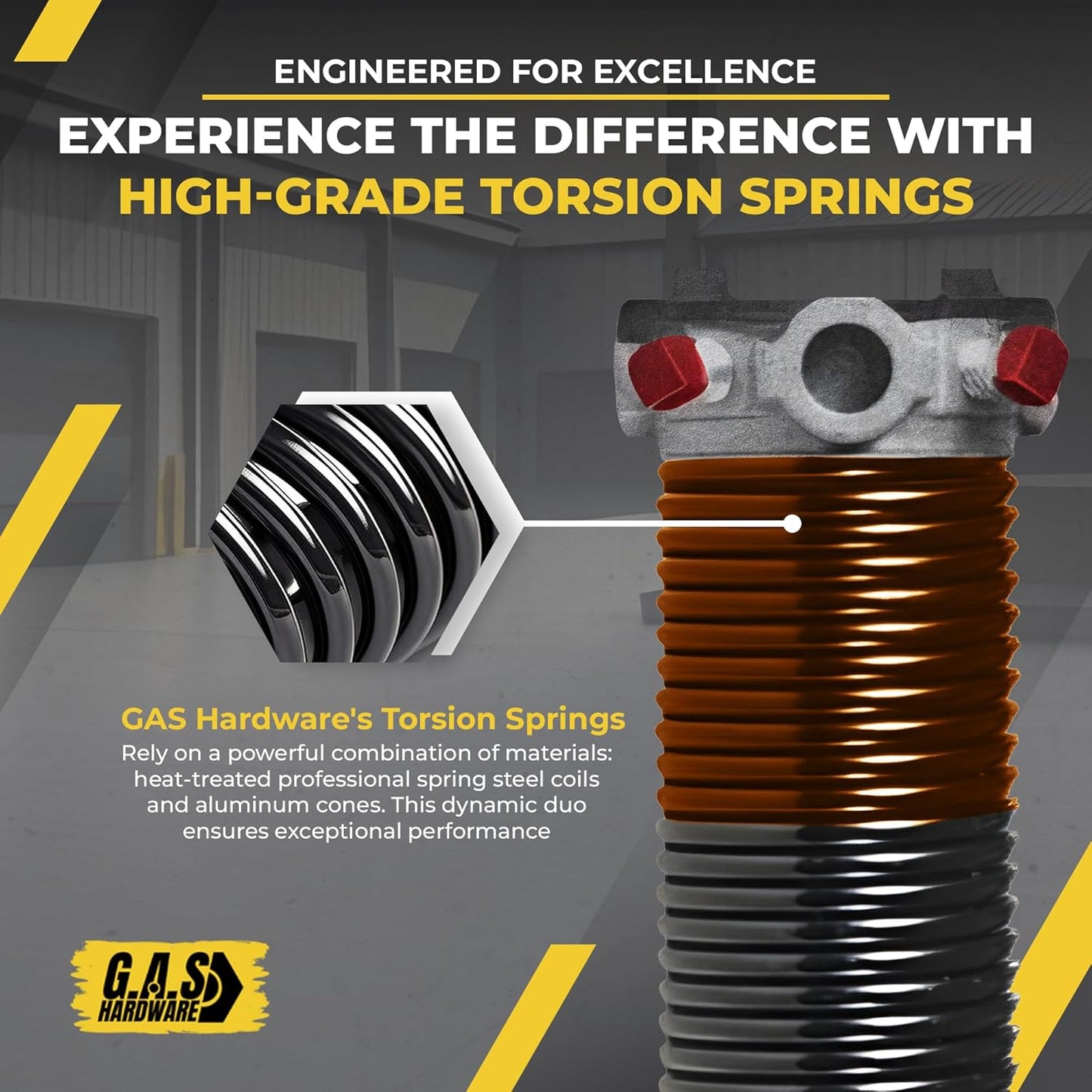 Garage Door Torsion Spring 273x2x36 Torsion Spring for Right Side of Garage Door with 1" Steel Bearing, Gloves, and Winding Bars Precision E-Coating 5-Year Warranty Minimum 30,000 Cycles (Black Cone)