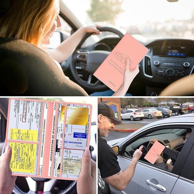 Car Registration & Insurance Card Holder Leather Auto Glove Box Organizer Document Wallet with Magnetic Shut