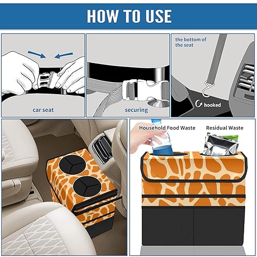 Car Trash Can Orange Giraffe Print Large Storage Garbage Can with Lid Hanging for Back Seat Leakproof Automotive Vehicle Trash Bin
