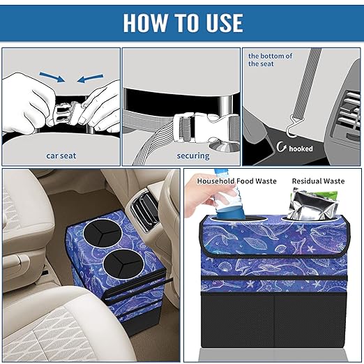 Car Trash Can Purple Whale Seashell Large Storage Garbage Can with Lid Hanging for Back Seat Leakproof Automotive Vehicle Trash Bin
