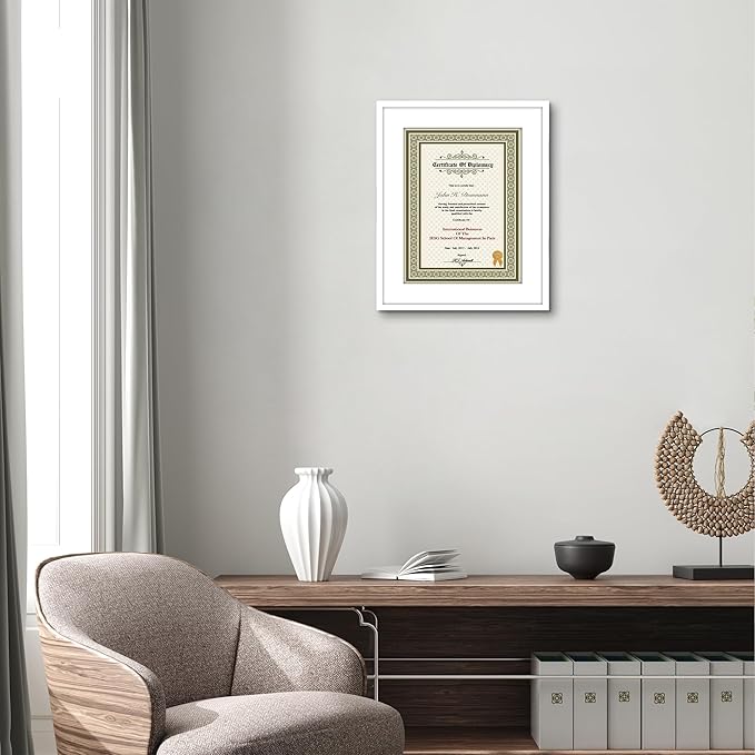 Americanflat 11.5x14 Diploma Frame with Shatter-Resistant Glass - Use as 8.5x11 Frame with Mat or Display 11.5x14 Document Without Mat - Legacy Collection - Certificate Frames for Wall - White