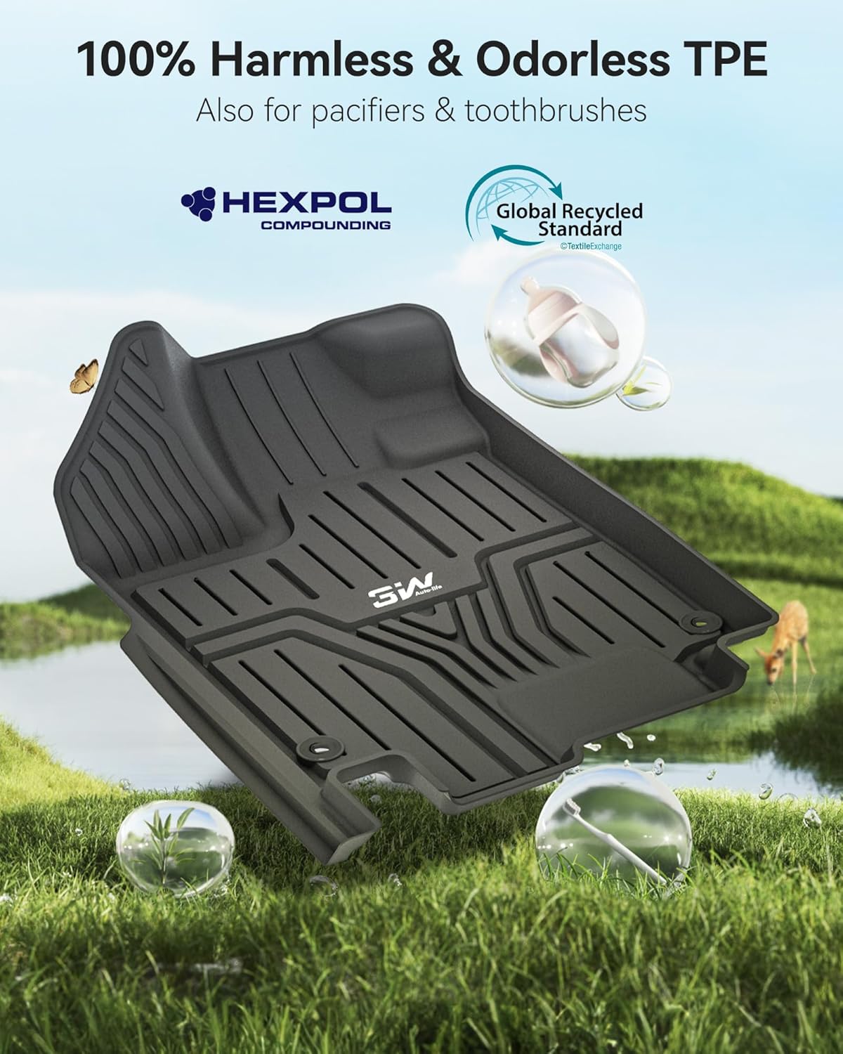 3W Floor Mats & Cargo Liner Fit for Honda Odyssey 2025-2018 Mini Passenger Van, All Weather TPE Floor Liners 1st 2nd & 3rd Rows Car Mats and Trunk Liner Odyssey Car Accessories, Black