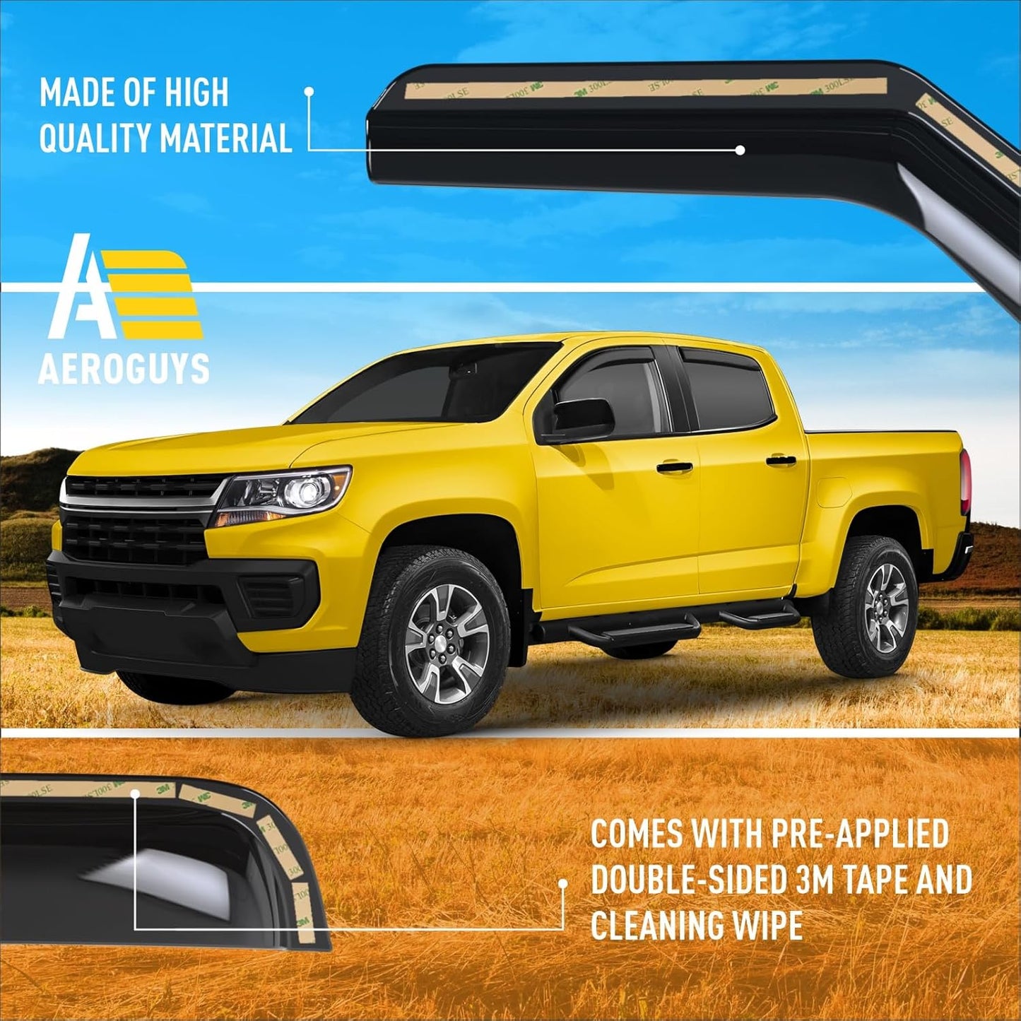 Extra Durable Window Deflectors in-Channel Window Visors Rain Guards Fit for Chevrolet (Chevy) Colorado 2015-2022 Crew Cab, Sun Visors, Wind Vent for Shades, Exterior Car Accessories - 4pcs. AG0275