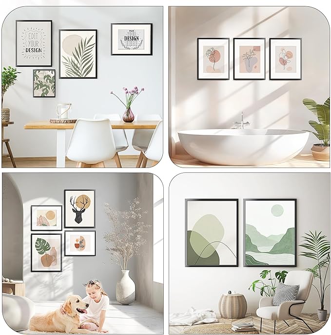 Heimlove 24x36 Black Aluminum Picture Frames, Large 20x30 Poster Frames for Wall, Versatile Wall Display Frames with Mat for 20x30 Photos for Home, Room, Office, Attached Hanging Hardware, 1Pack