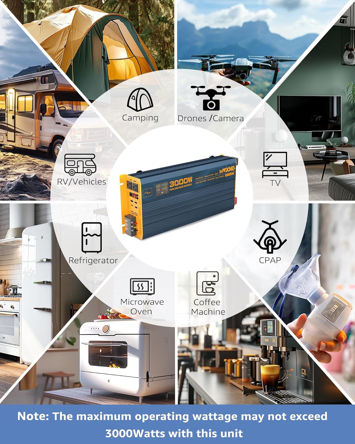 3000W Pure Sine Wave Power Inverter DC 24V to 110V 120V AC with 4 Quick Charging USB Ports& Dual AC Outlets Power Inverters for Vehicles RV Truck Home with LCD Display and Remote Controller