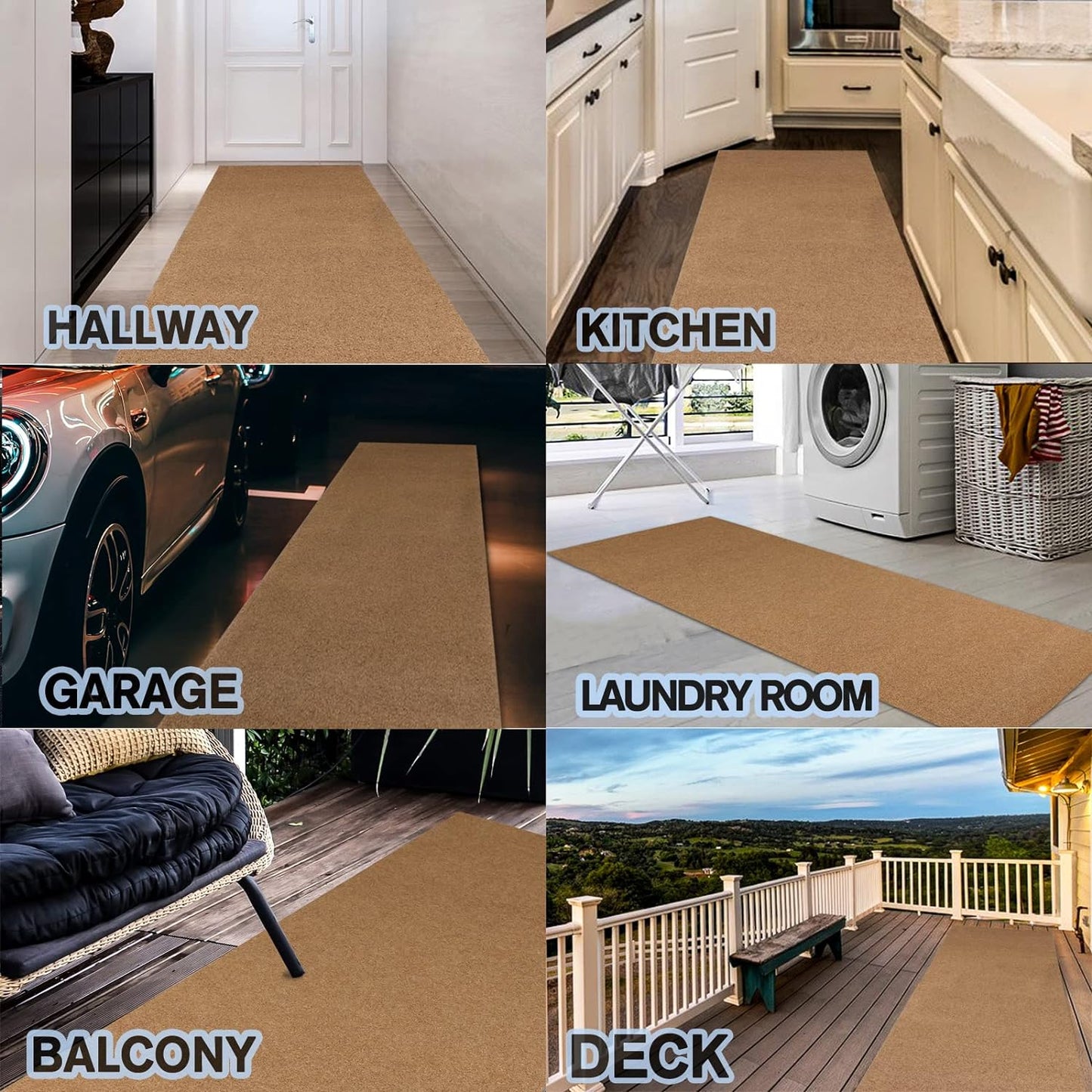 Custom Size Backed Non-Slip Area Rugs Runner, Easy Clean, Waterproof Runner Rugs for Hallway Entryway, Kitchen, Laundry, 2FT x 59FT, Beige