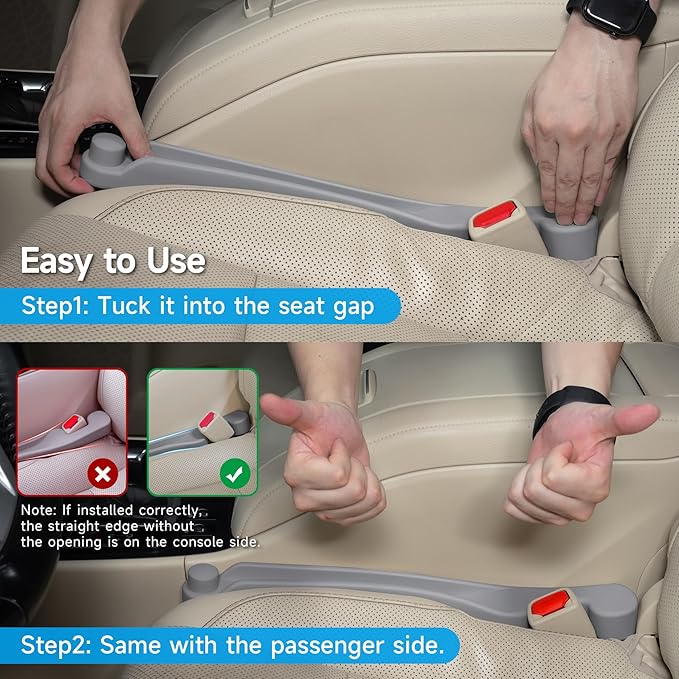 Car Seat Gap Filler Set of 2, 3IN1 Seat Side Gap Filler Plug with Storage Slot & Hook Function, Soft Foam Universal Fit Car SUV Truck Fill Gap Between Seats Console Organizer(Standard L Gray)