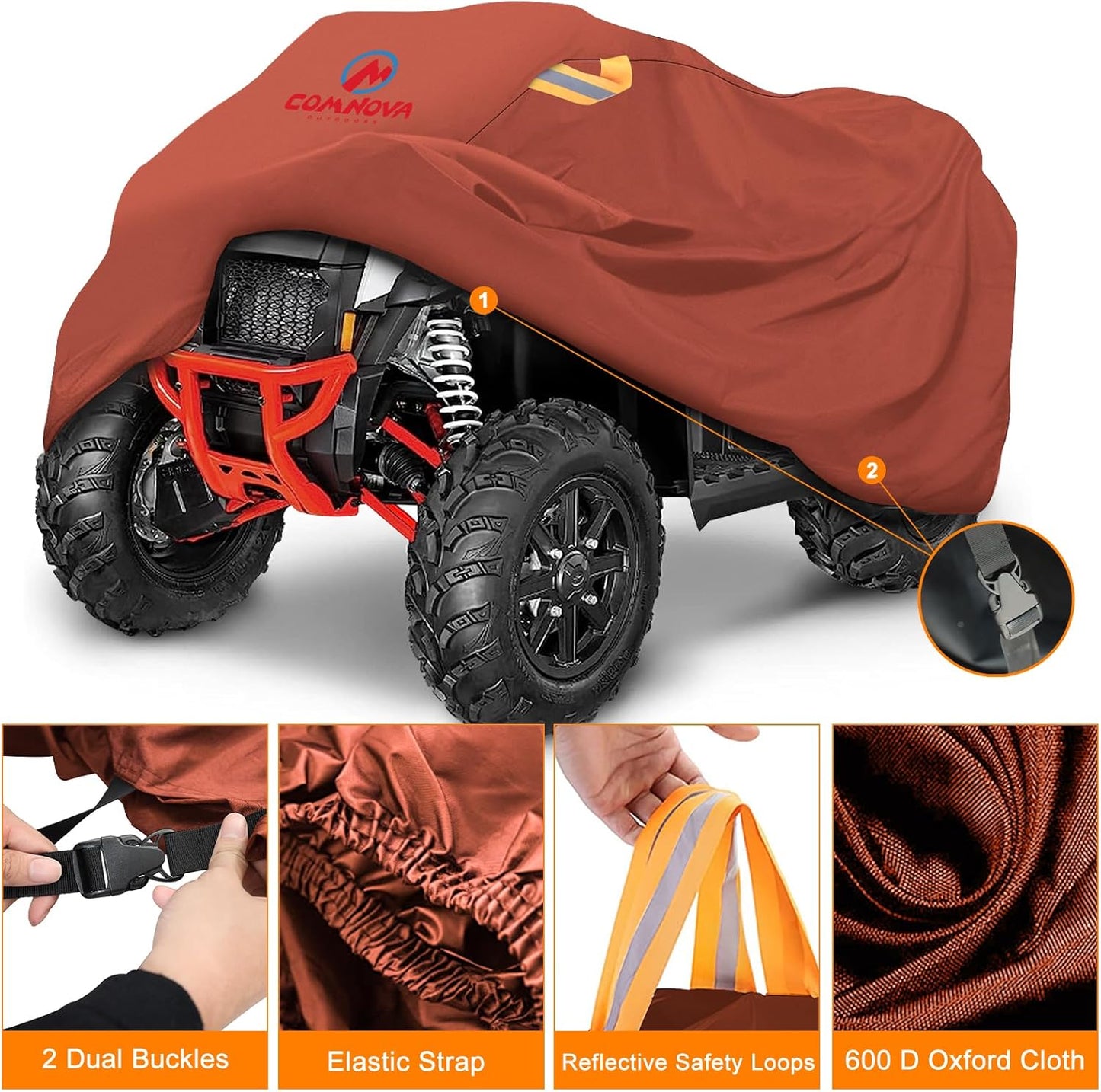 Comnova ATV Cover for 4 Wheelers - 88 Inch ATV Covers 600D Waterproof & Heavy Duty, Outdoor Four Wheeler Quad Cover All Weather Large for Polaris, Kawasaki, Arctic Cat, Honda, Yamaha and More