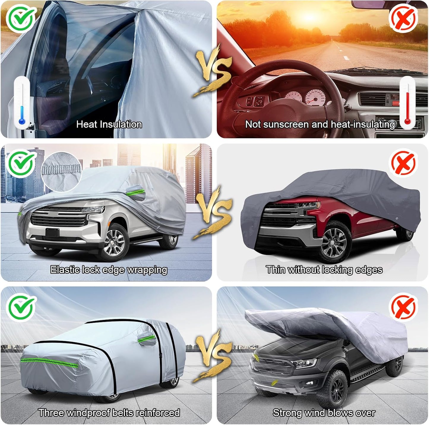 TUCAREST 6-Layers Premium Full Car Cover Hard Shell Zipper Design Waterproof All Weather Weatherproof UV Sun Protection Snow Dust Storm Resistant Outdoor with Straps (Fit for SUV/MPV 181"- 190")