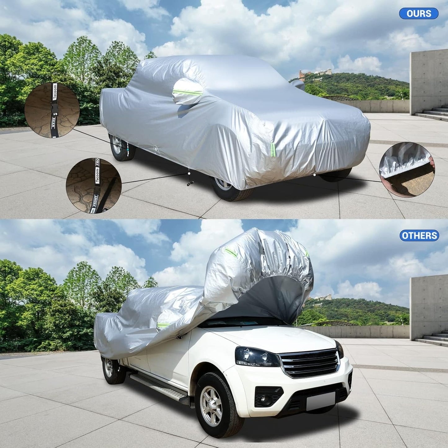 Tecoom Truck Cover Waterproof All Weather,Breathable Light Shell Full Exterior Covers with Door Zipper/Lock,Waterproof UV Dust Protection Truck Covers Universal Fit Chevy Silverado(Length Up to 252")