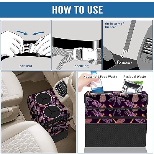 Car Trash Can Purple Dragonfly Large Storage Garbage Can with Lid Hanging for Back Seat Leakproof Automotive Vehicle Trash Bin
