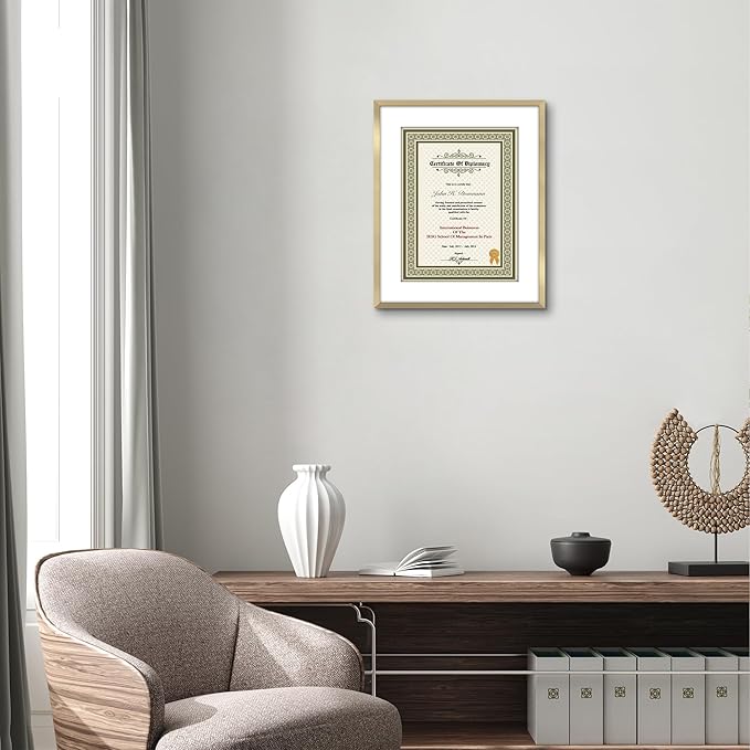 Americanflat 11.5x14 Diploma Frame with Shatter-Resistant Glass - Use as 8.5x11 Frame with Mat or Display 11.5x14 Document Without Mat - Legacy Collection - Certificate Frames for Wall - Gold