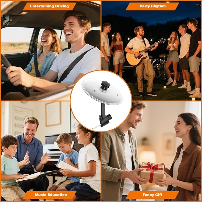 Car Cymbal Air Vent, Mini Drum Crash Cymbal Set with Mini Drum Stick, Funny Musical Instruments Gadget for Drummer Music Lovers Gift, Compact Durable Car Accessory for Most Vehicles(Silver)