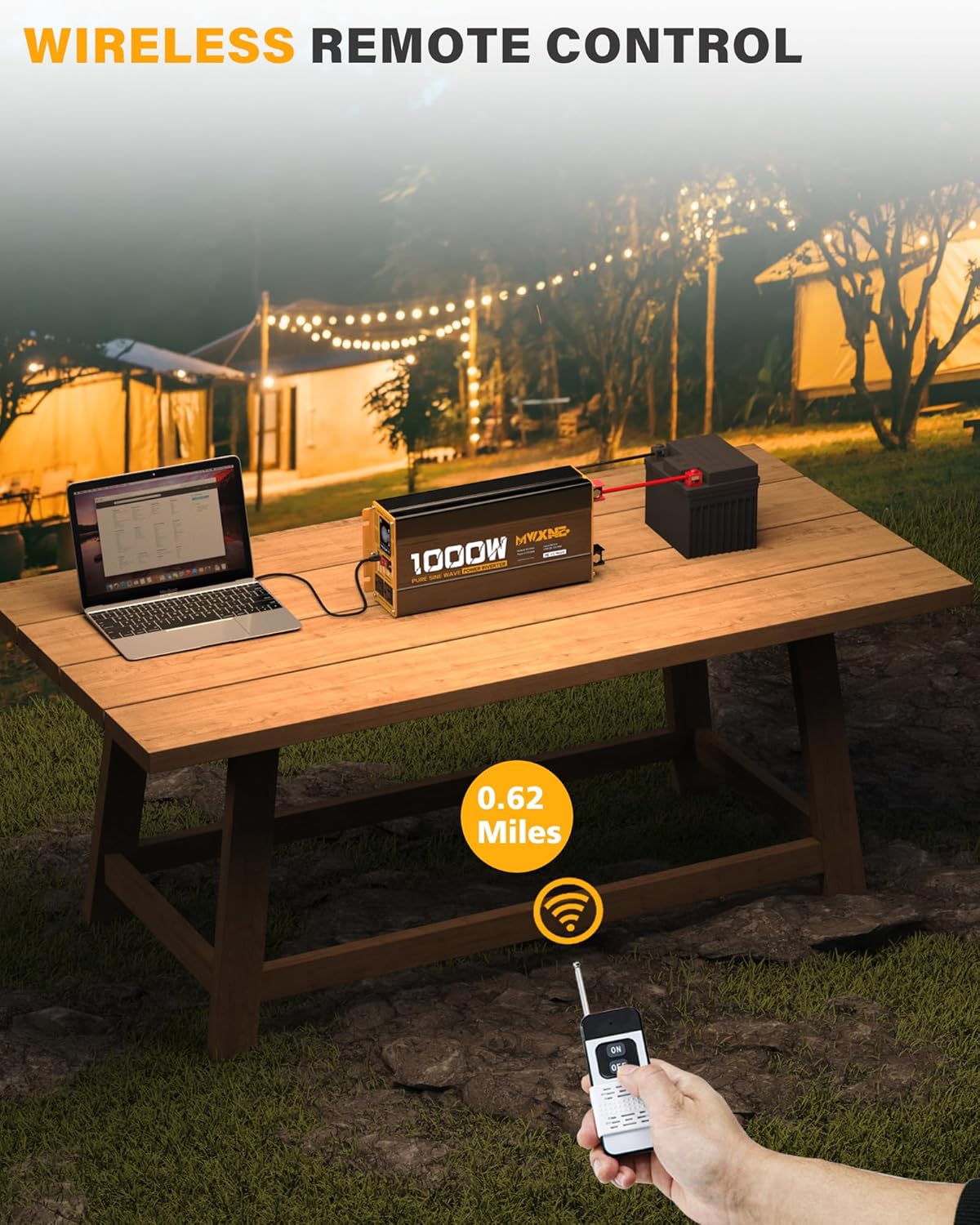 1000W Pure Sine Wave Power Inverter 12V DC to 110V 120V AC Converter with 2 AC Outlets, QC3.0/PD30W Fast Charging USB Ports, LCD Display and Remote Control, Car Inverter Adapter for Vehicles