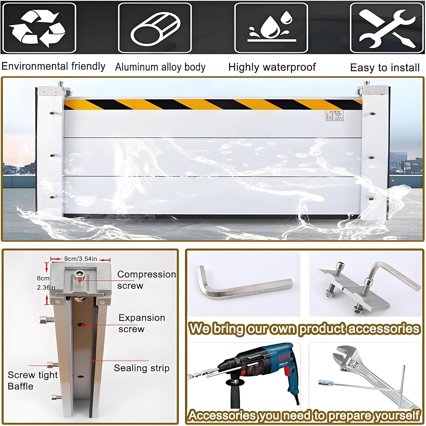 Flood Barriers for Home Exterior,Aluminum Alloy Outdoor Garage Doors Water Barriers for Flooding(H47.2Inch,L9FT)