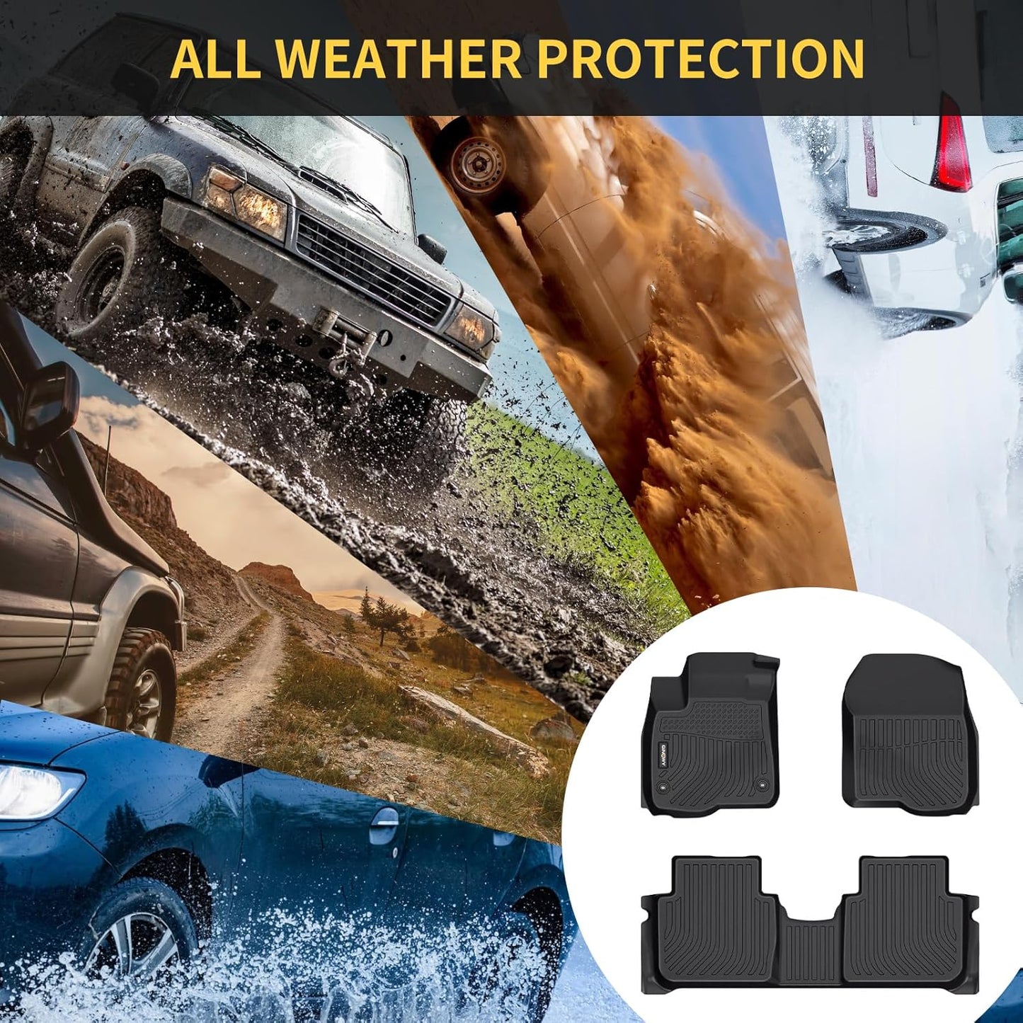 GINOWY- Floor Mats for Toyota Tacoma 2005-2015 Double Cab TPE All Weather Protection Car Mats for Toyota Tacoma, Non-Slip Floor Liners Waterproof Heavy Duty Automotive Accessories Black