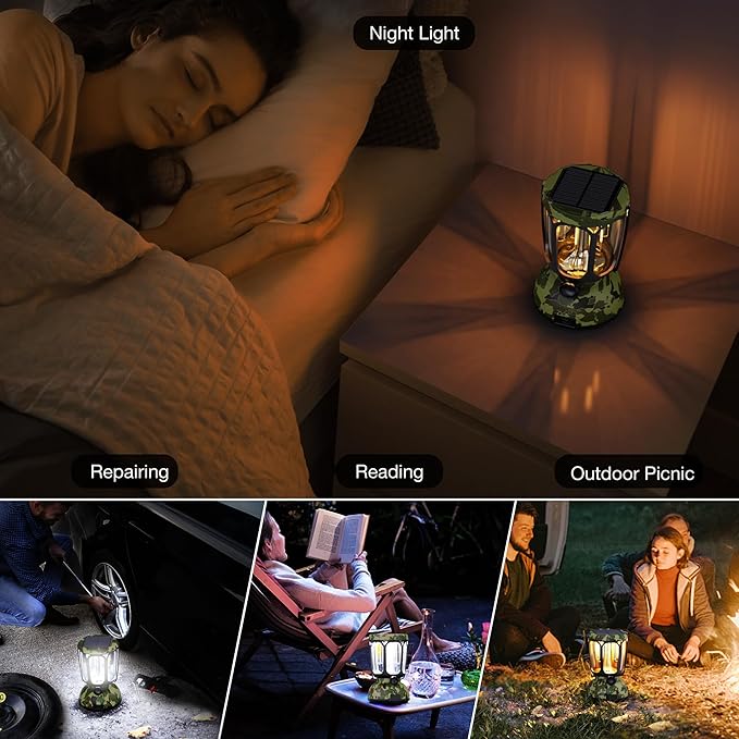 Raynic 6000 LED Camping Lantern, 650LM Hand Crank Solar Battery Powered Rechargeable Lantern, Emergency Lights for Home Power Failure, Hurricane, USB Cable Included