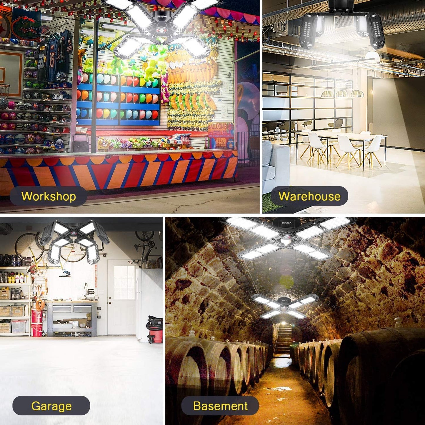 LED Garage Light,Super Bright Screw in E26/E27 Ceiling Shop Work Lamp, 200W 20000 Lumen Deformable Basement Bulb Fixture with 8 Adjustable Panels, Lighting for Workshop, Attic