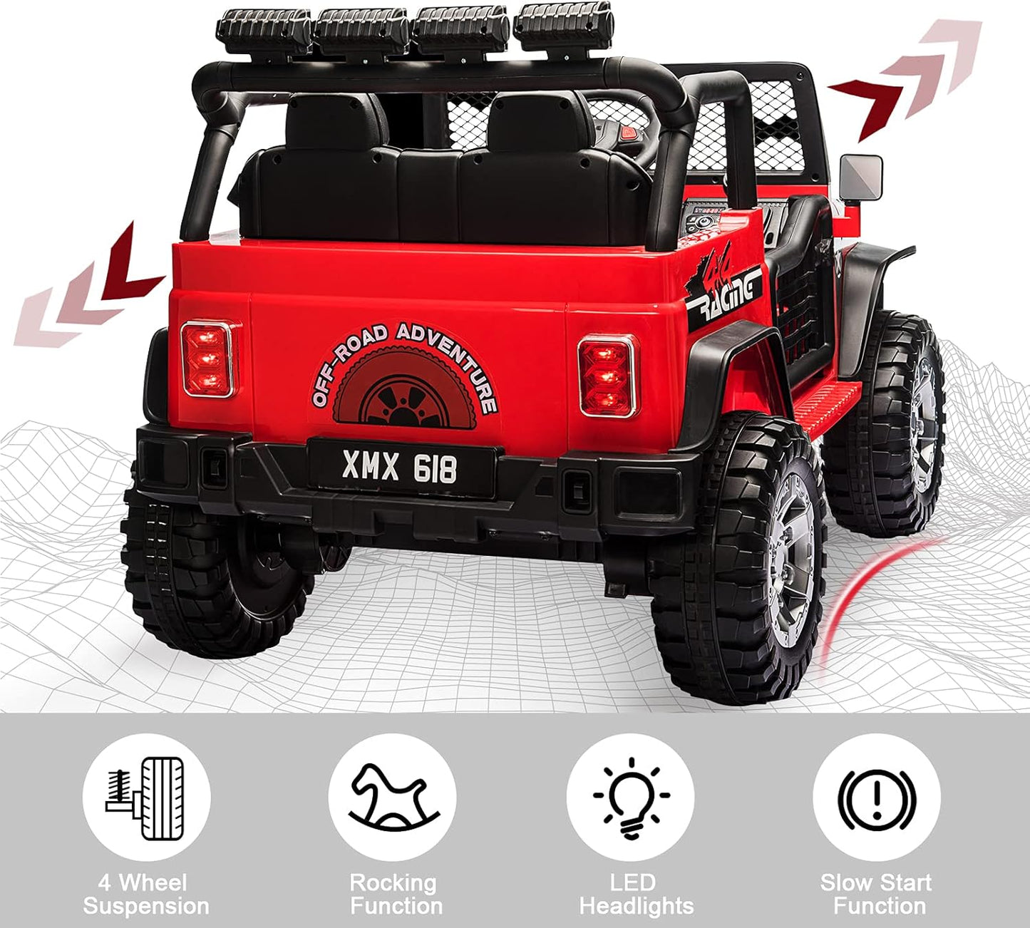 2-Seater Kids Ride on Truck Car, 12V Battery Powered Electric Vehicle with Remote, Electric Car for Kids/Toddlers w/Spring Suspension, LED Light, Music, MP3, 2 Doors, 3 Speeds, Red