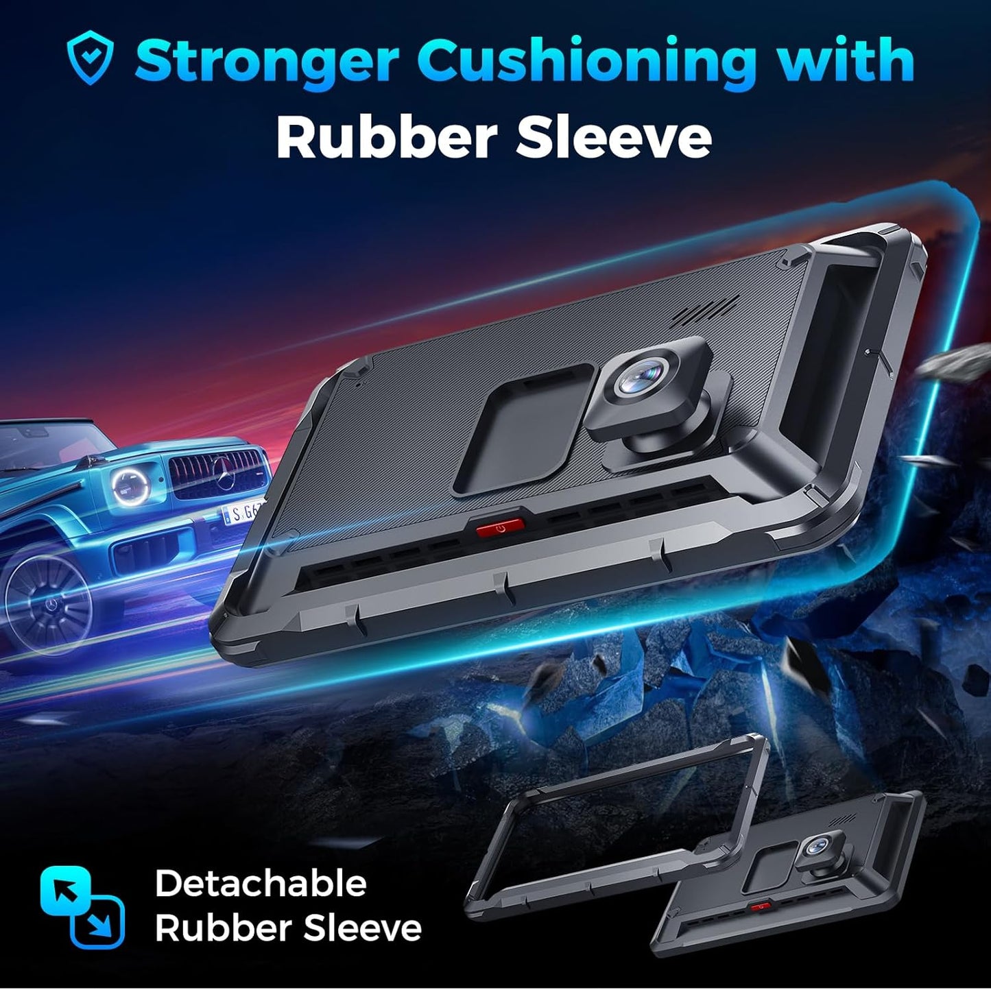 Portable Apple Carplay Screen for Car, 8" Wireless Android Auto Screen with 4K Dash Cam & 1080P Backup Camera, Secure Strong Bracket, Navigation, Bluetooth, Mirror Link, Fits All Vehicles