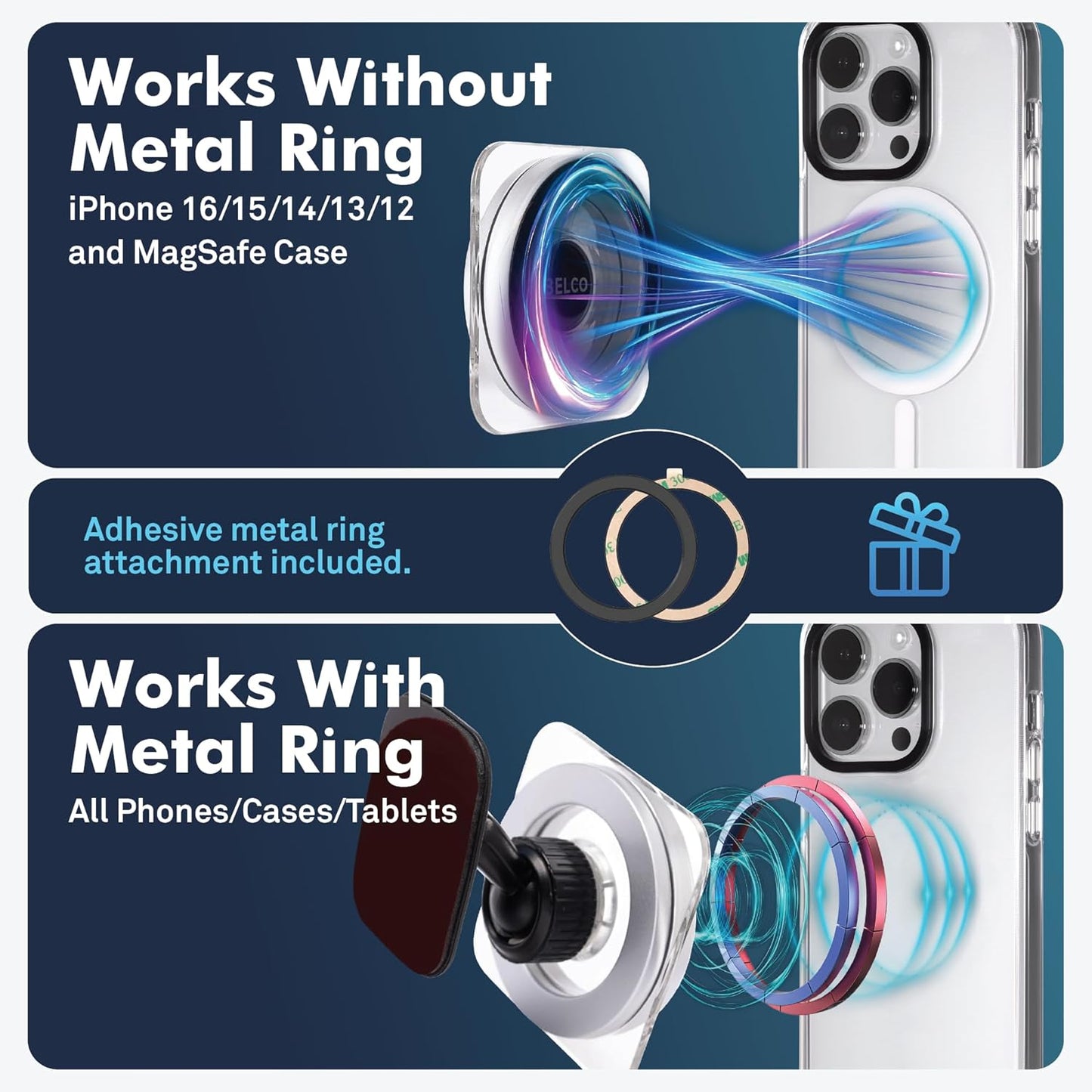 Belco Magnetic Phone Holder for Car – Adhesive Car Phone Mount with 360-degree Rotation for Dashboard and Air Vent – Compatible with iPhone and Android