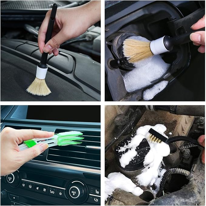 10pcs Car Detailing Kit, Premium Detailing Brush Set Includes 5 Soft Car Detailing Brushes, 3 Wire Brush, 2 Air Vent Brush for Cleaning Car Interior and Exterior Detailing, White