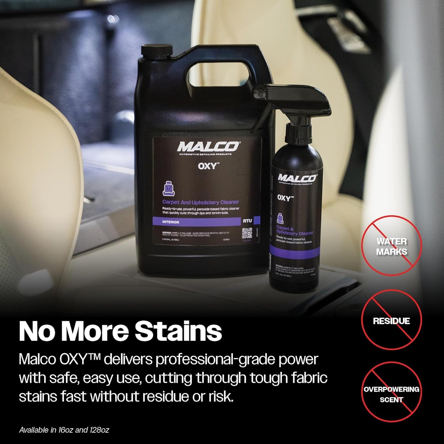 Malco OXY Carpet & Upholstery Cleaner - Stain Remover Spray for Car Interior Fabric/Cleans the Toughest Vehicle Stains/Deep Cleaning Liquid Formula / 1 Gallon (127801)