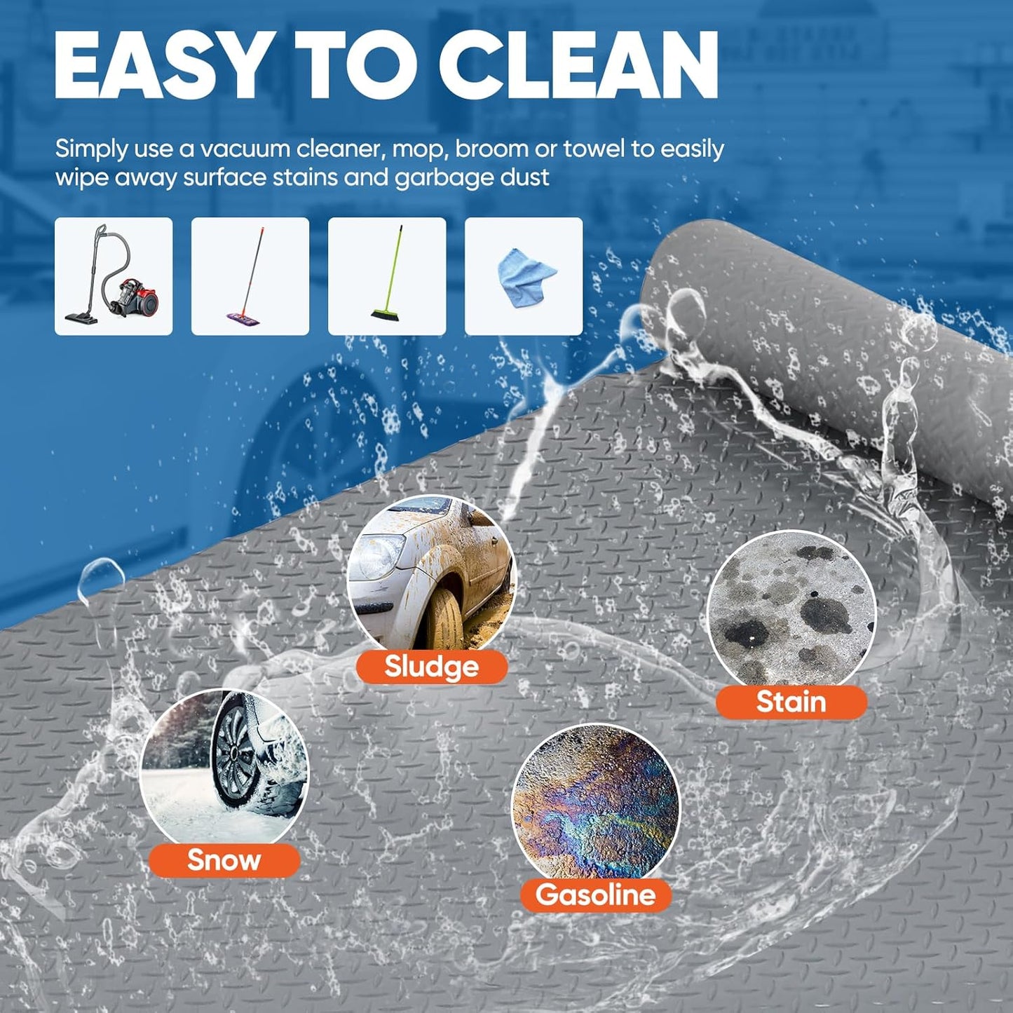 7.5 x 17 FT Garage Floor Mat, Thickened Diamond Plate PVC Garage Parking Mat, Heavy Duty Flooring Roll Mats Waterproof Non-Slip Floor Protector, for Car, Trailer, SUV, Basement, Gym, Shed - Gray