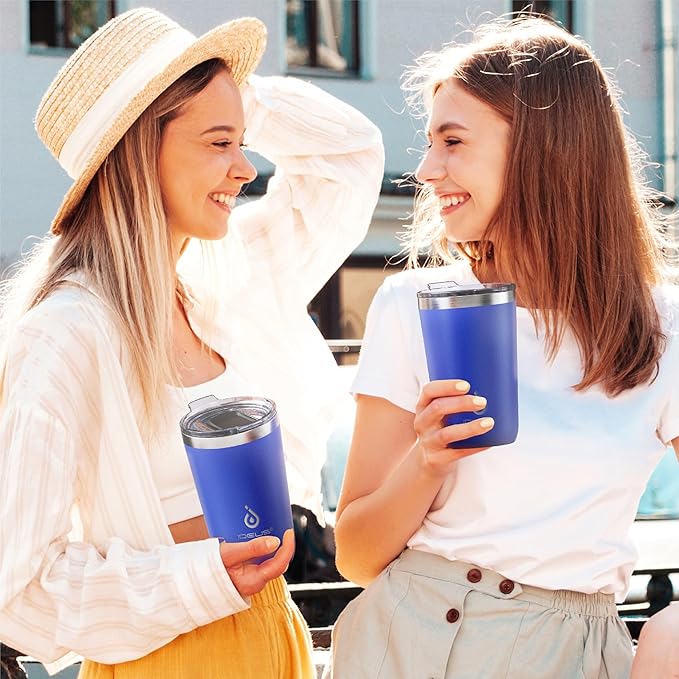 Ideus 20 oz Tumbler, Travel Coffee Mug with Splash Proof Sliding Lid, Double Wall Stainless Steel Vacuum Insulated Coffee Mug for Home and Office, Keep Beverages Hot or Cold, Peacock Blue