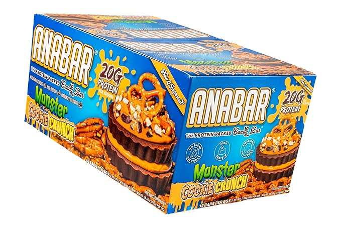 Anabar Protein Bar, The Protein-Packed Candy Bar, Amazing Tasting Protein Bar, No Sugar Alcohols, High Protein, Amazingly Delicious, 20 Grams of Protein (12 Bars, Monster Cookie Crunch)
