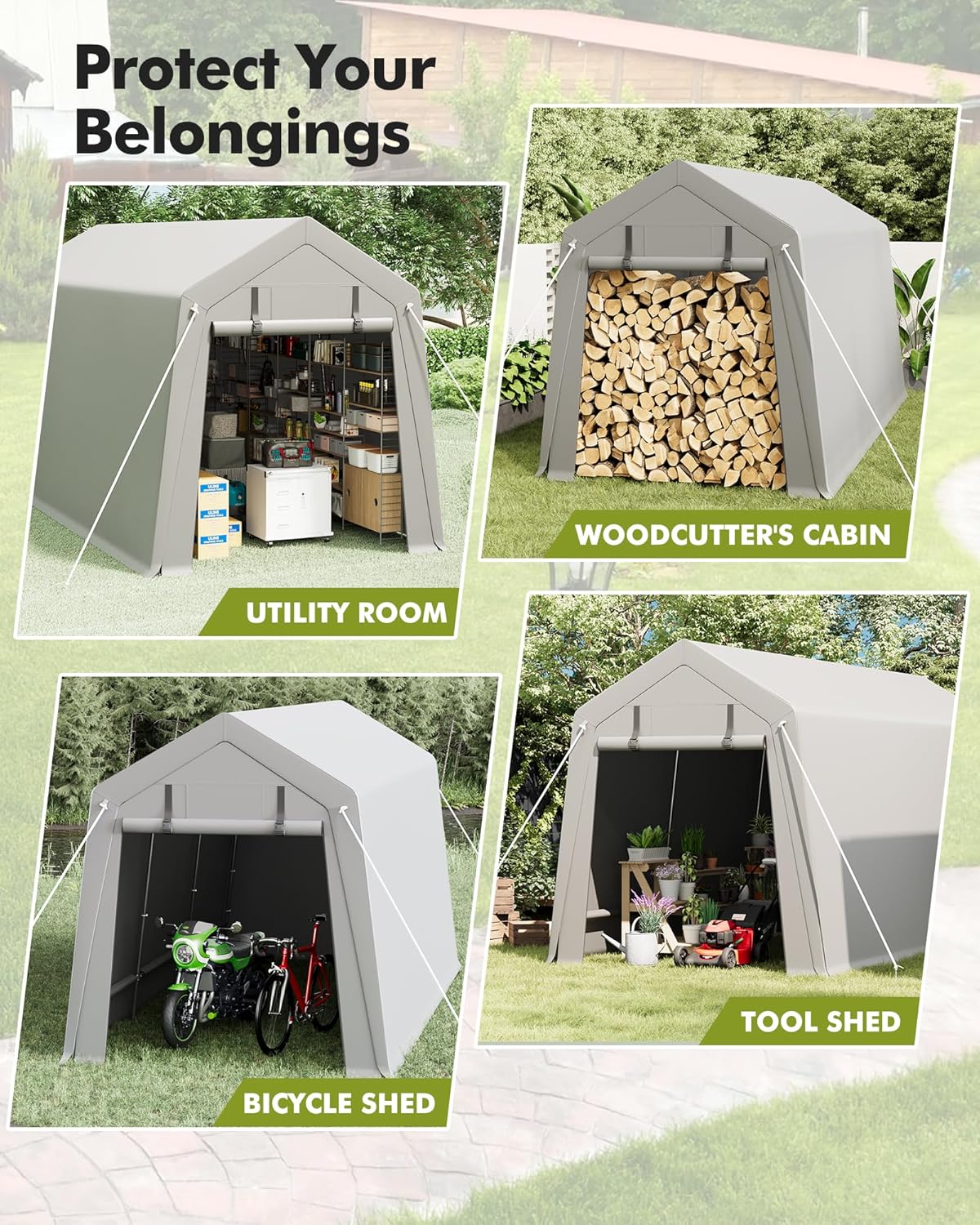 TrailBlaze 7x12ft Outdoor Portable Storage Shelter Shed, Carport Storage Shed with Roll-up Zipper Door & Vents, Heavy Duty Portable Garage with UV Resistant and Waterproof Tarp for Motorcycle