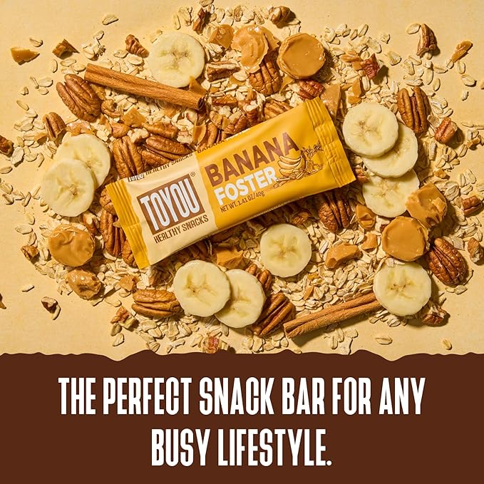 ToYou Chewy Fruit and Nut Bars - Healthy Protein Snacks | Banana Foster - 1.41 Ounce (Pack of 12) | Soft Chewy, Fiber-packed Granola Bars for Adults and Kids, Made with Natural Ingredients