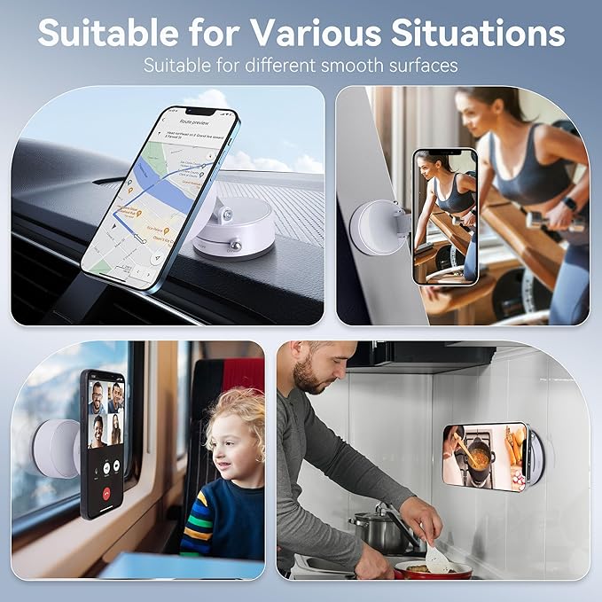 Magnetic Car Phone Mount - Ultra Strong Vacuum Suction Phone Holder for Dashboard/Windshield, Foldable 360° Adjustable Car Phone Mount Compatible with iPhone 16/15/14 & All Smartphones-817001C