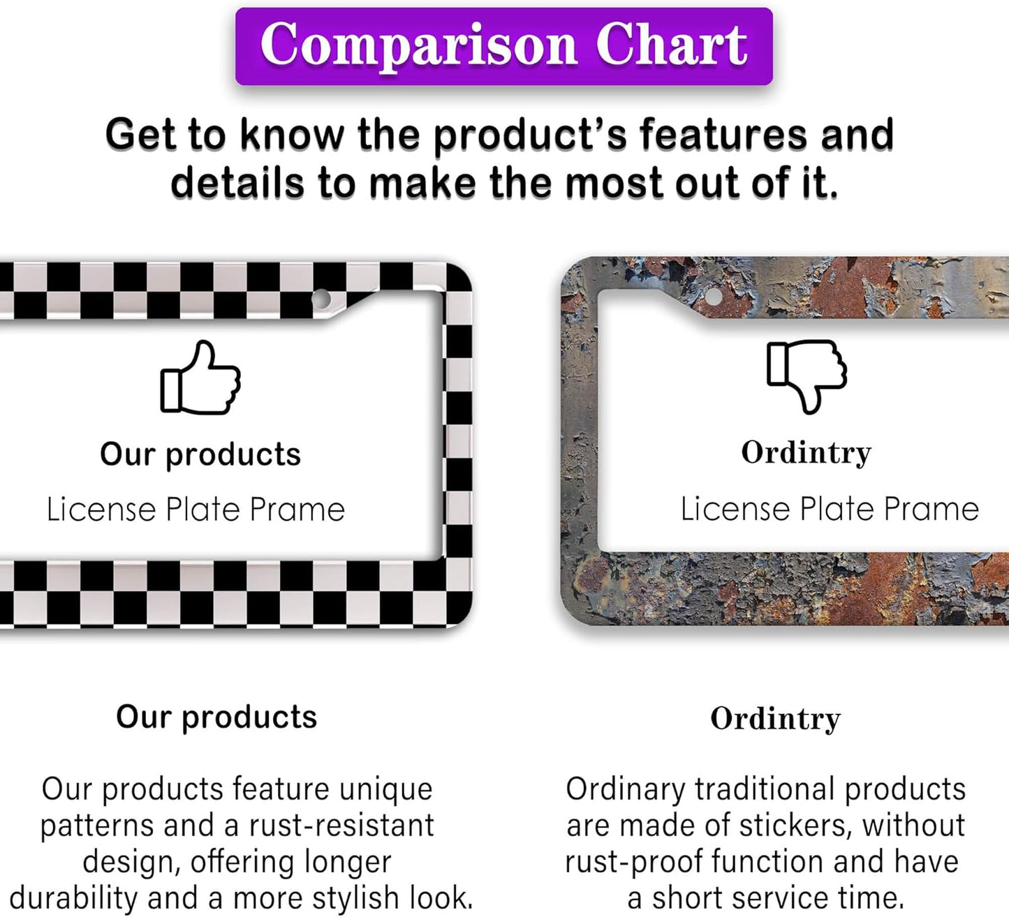 License Plate Frames Black and White License Plate Bracket Black and White Checkerboard Universal Aluminum Car Accessory 2 Pack with Screw Covers Set