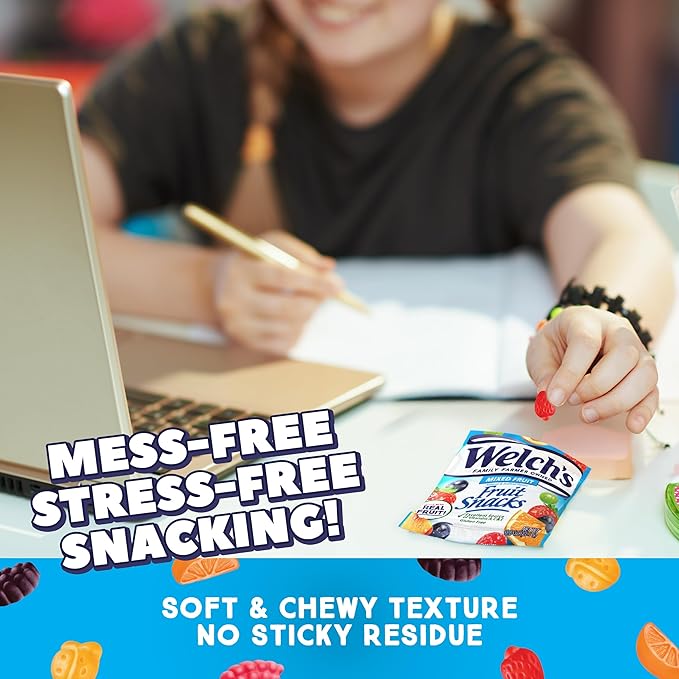 Welch's Fruit Snacks, Mixed Fruit & Mango Peach Snack Box, Gluten Free, 0.8oz Snack Packs (Pack of 60)