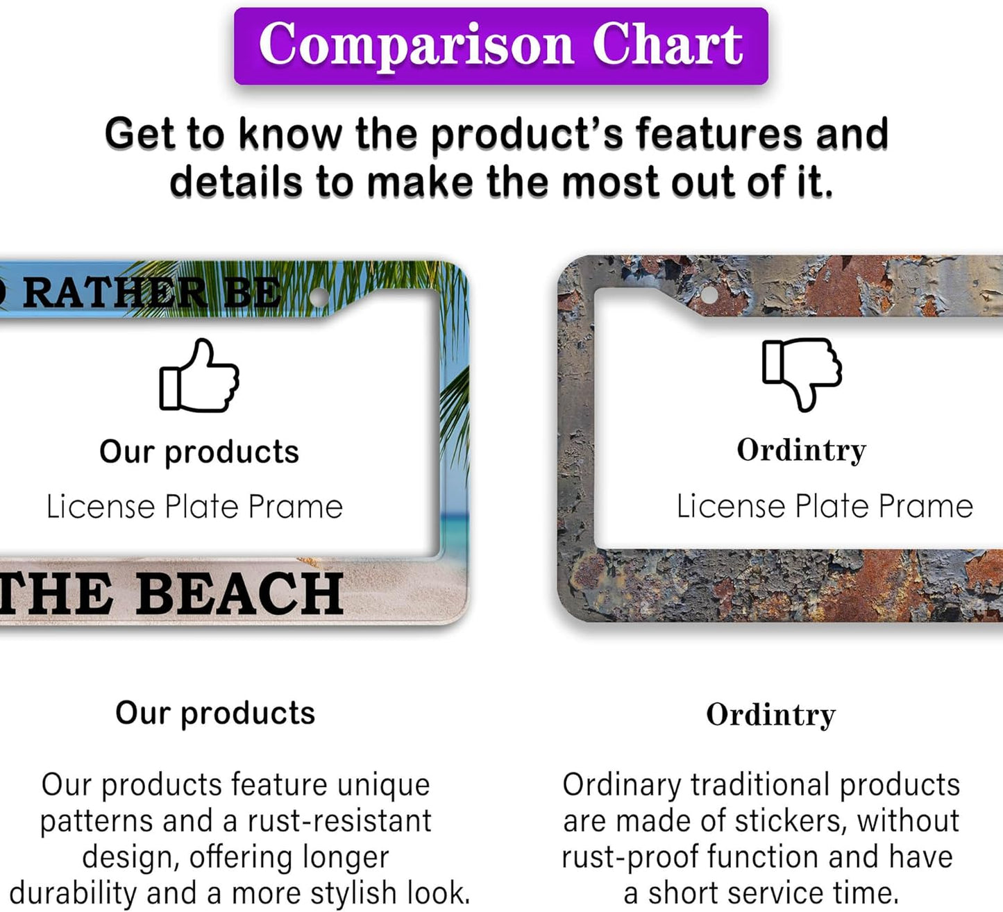 License Plate Frames Multicolor Car License Plate Frame I'd Rather Be at The Beach Universal Aluminum Car Accessory 2 Pack with Screw Covers Set