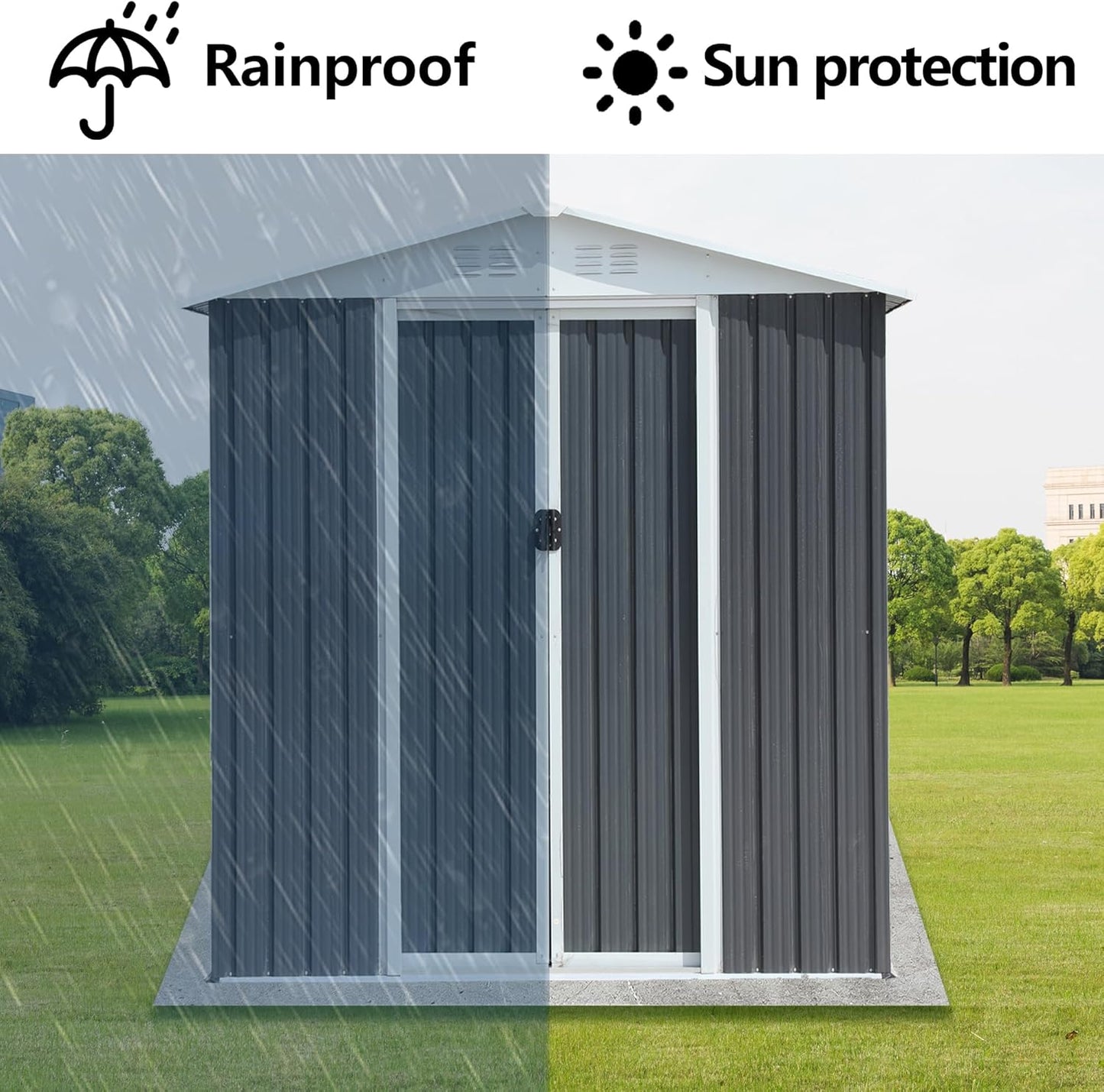 6x4 FT Outdoor Metal Storage Shed, Waterproof Outside Garden Sheds w/Lockable Sliding Doors and Vents, Weather Resistant Steel Tool Storage House for Backyard, Patio, Lawn, Grey