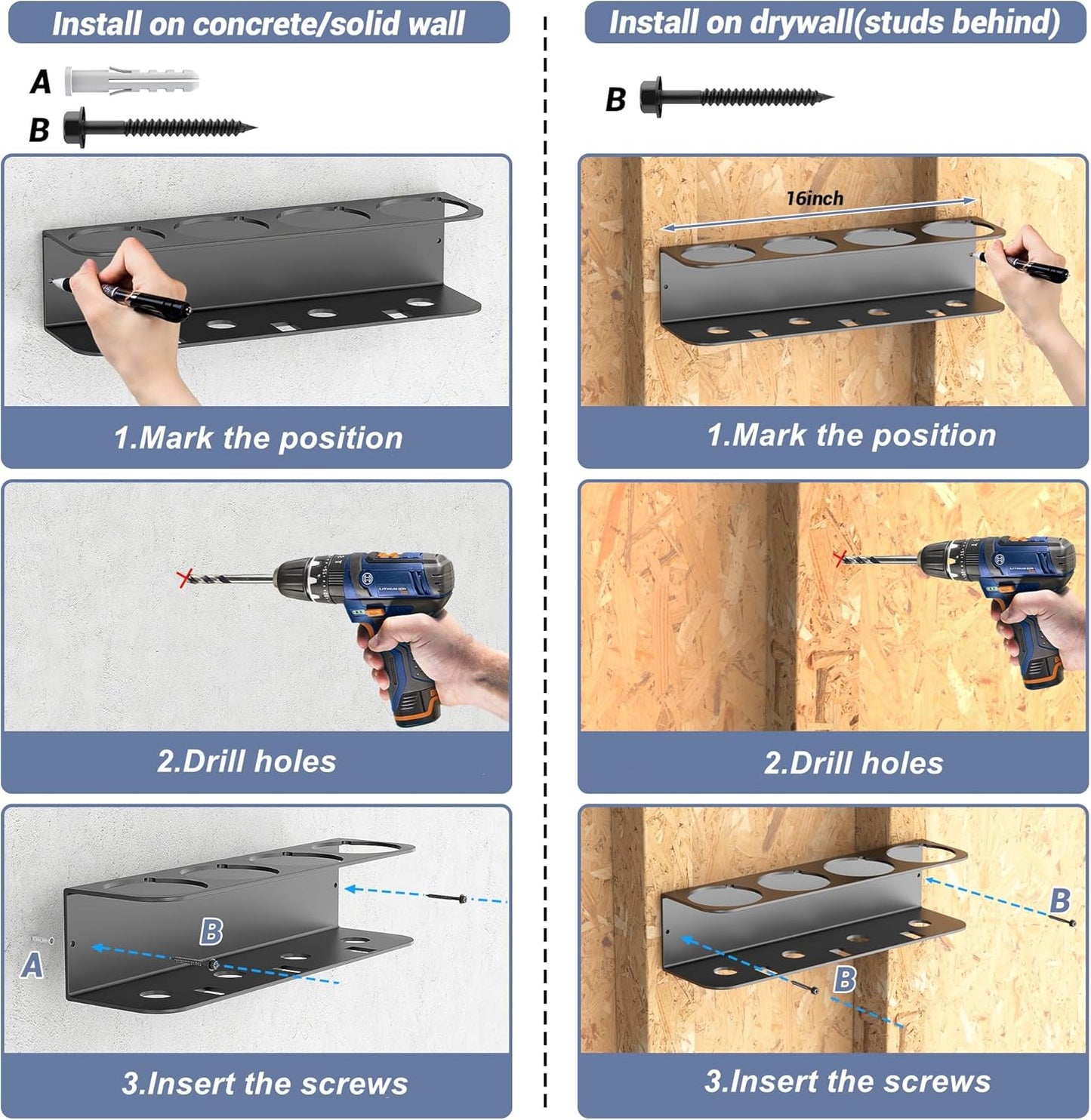 WALMANN Spray Bottle Holder Wall Mount, Metal Spray Can Storage Rack for Garage Workshop, Paint Aerosol Can Organizer, Pack of 2