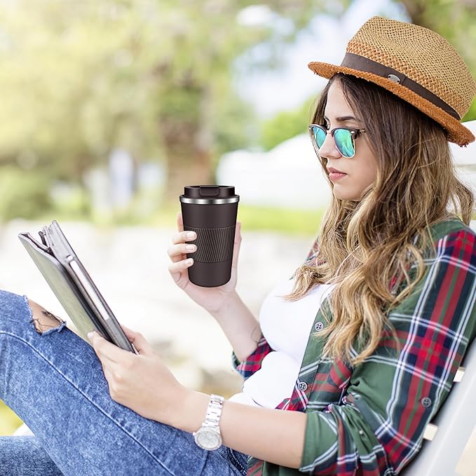 Coffee Travel Mug 12oz Insulated Coffee Mug with Lid Portable Spill-Proof Coffee Travel Mug No Handle Reusable Stainless Steel Mug Keeps Cold and Hot Suitable for Car, Daily, Travel and Gifts