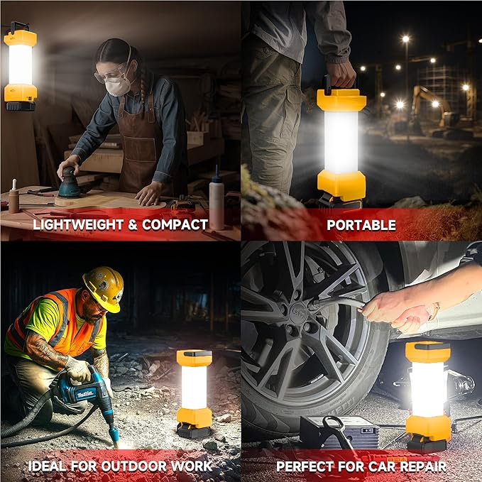 Cordless Led Work Light for Dewalt 20V MAX Battery 2900LM Flashlight Flood Light with Type-C 20w Fast Charging, Emergency Lantern with Low-Voltage Protection (NO Battery)