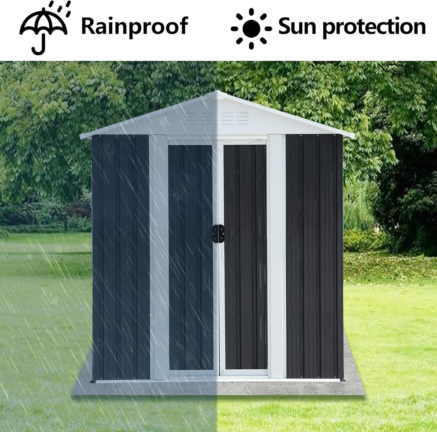 5X3 FT Outdoor Storage Shed with Floor Base, Waterproof Metal Garden Sheds w/Lockable Sliding Doors and Vents, Weather Resistant Tool Storage House for Backyard, Patio, Lawn, Dark Grey