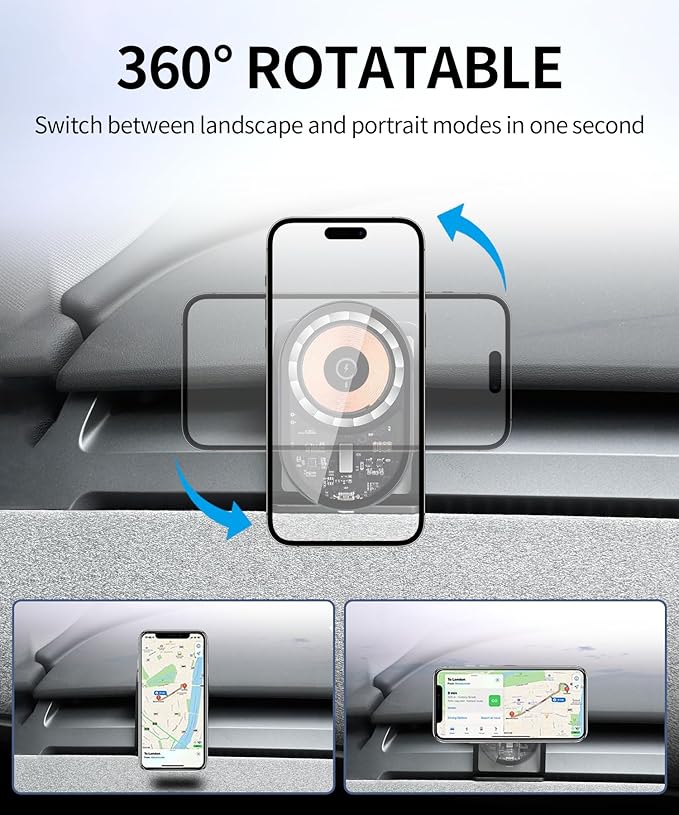 Wireless Charging car Phone Holder for Tesla Model 3 2018-2023 Tesla Model Y 2020-2024 Auto Accessories Navigation Bracket Interior Decoration Mobile Cell Phone Mount, 360° Rotation