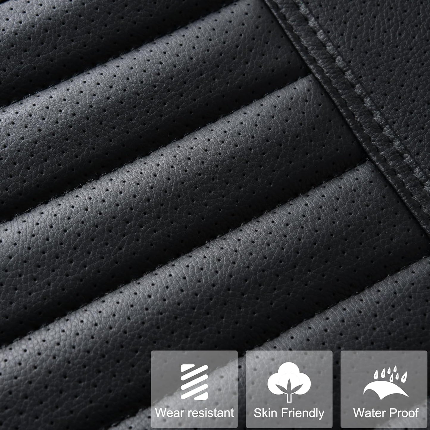 2pc Car Seat Covers, Luxury Car Protectors, Universal Anti-Slip Driver Seat Covers, Edge Wrapping Front Car Seat Covers with PU Leather(Black)